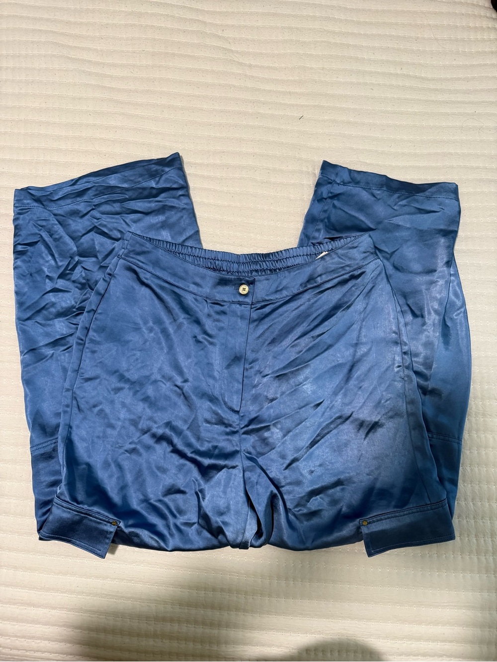 Michael Kors Solid Satin Cargo Pants Blue